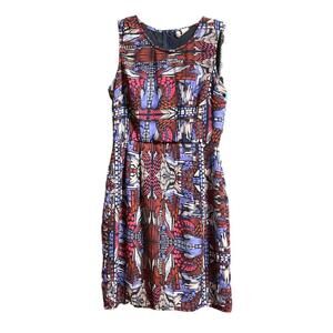 Japna Juniors Medium Sleeveless Dress Blue Pink Red Geometric Knee Length Career